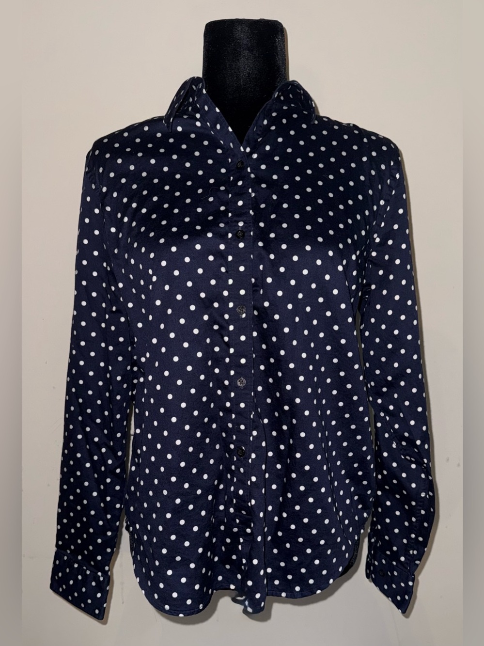 Lauren Ralph Lauren Navy Blue Polka Dot Cotton Button Down Shirt L